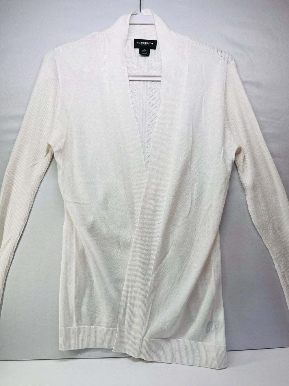 Liz Claiborne Cream Open-Front Lightweight Cardigan